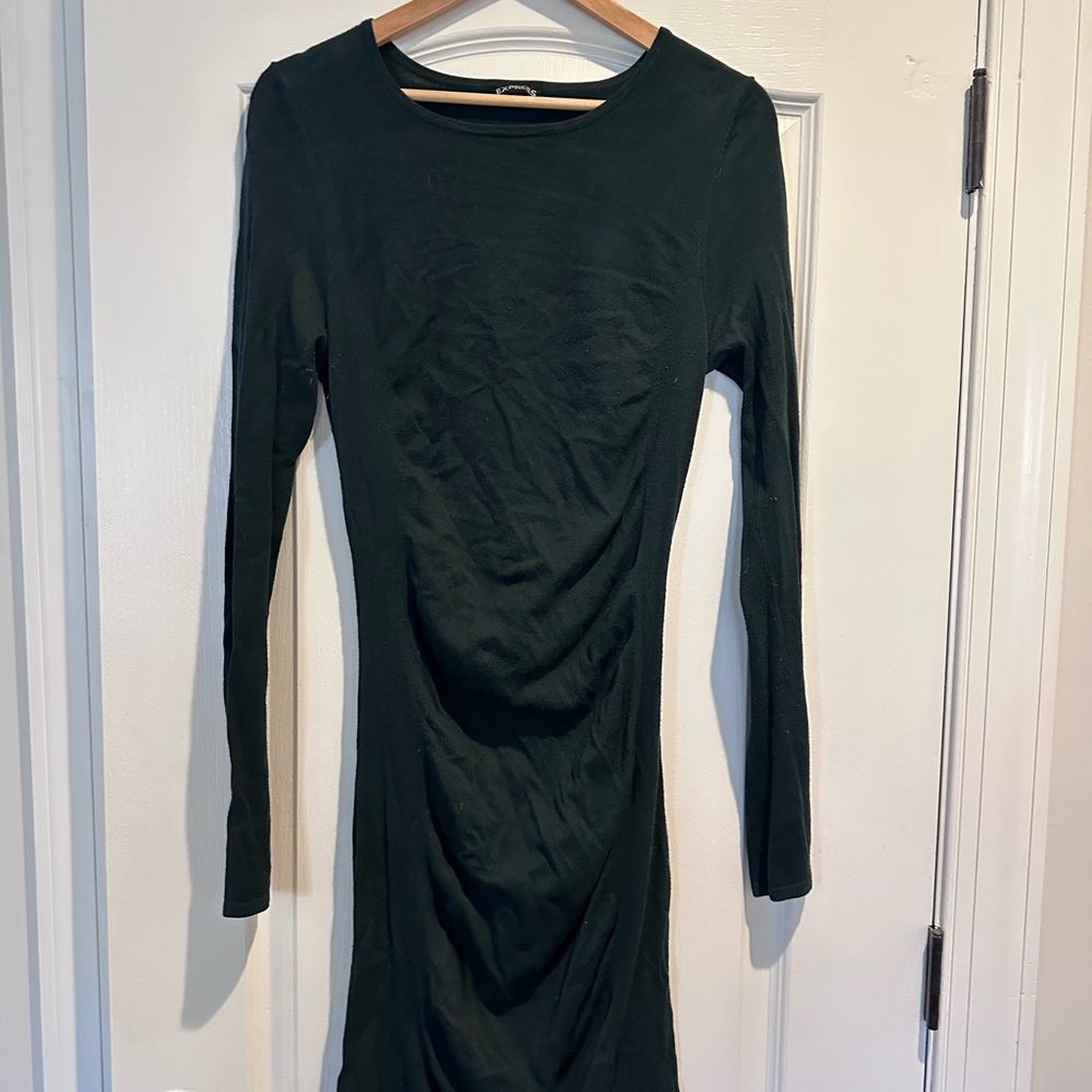 Express Dark Green Long Sleeve Sweater Dress